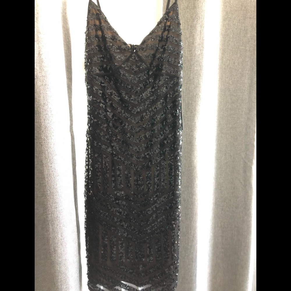 Express Black Sequined Spaghetti Strap Dress.